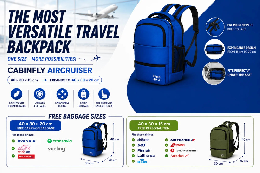 CabinFly Unter-Sitz-Rucksack für 40x30x20cm Ryanair, Wizz Air, Eurowings