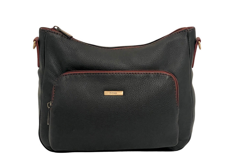 Nova Leather Shoulder Bag 8105 Black Tan