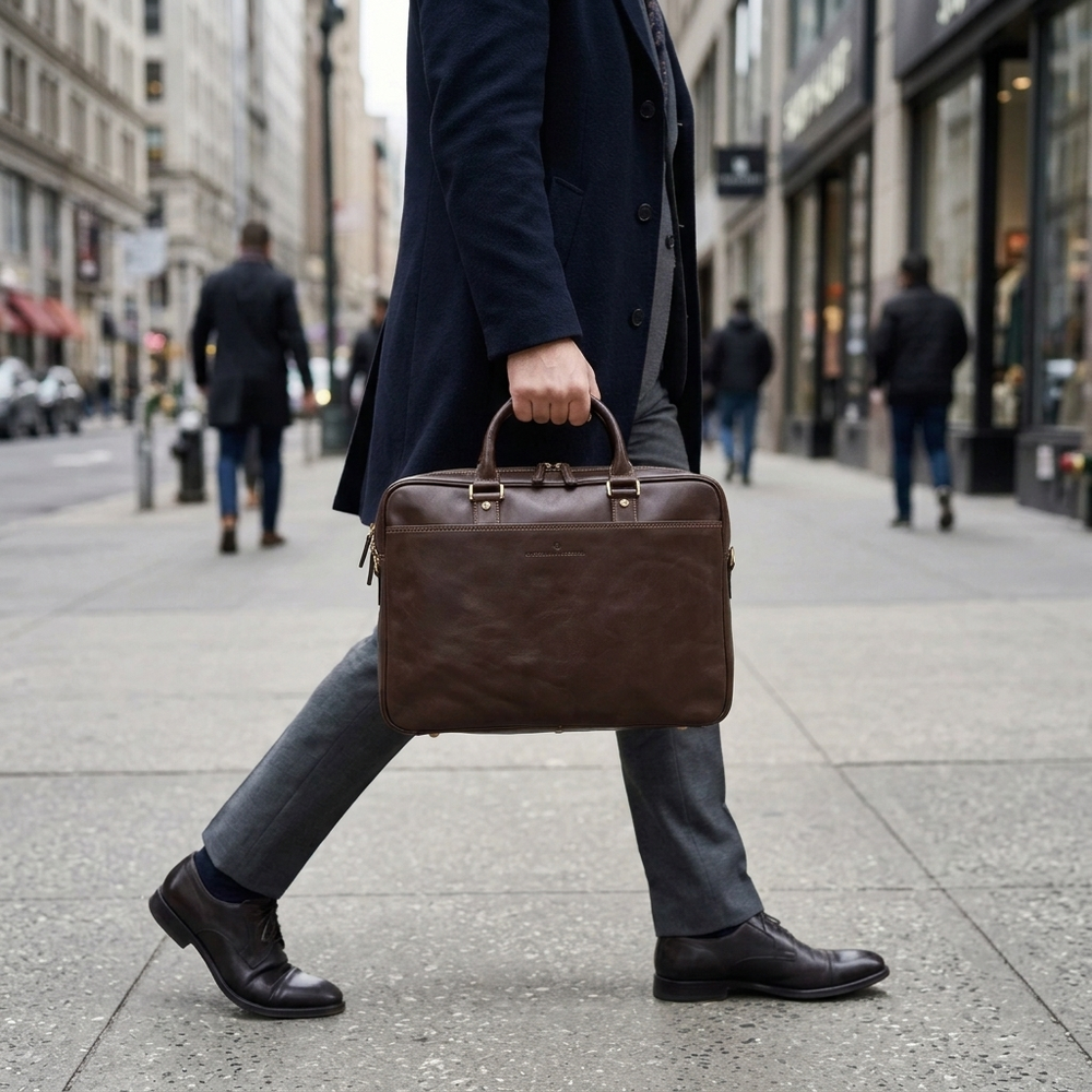 Castelijn & Beerens Verona Leather Laptop Briefcase 15.6" RFID Mocca