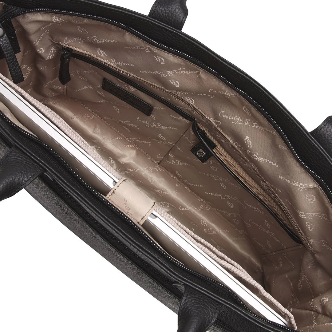 Castelijn &amp; Beerens Sac bandoulière en cuir pour ordinateur portable 15,6" RFID Noir