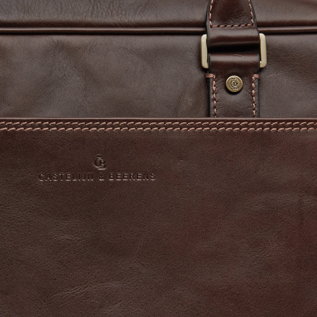 Castelijn Beerens Verona 15.6 laptop leather briefcase Mocca logo