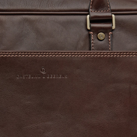 Castelijn Beerens Verona 15.6 laptop leather briefcase Mocca logo