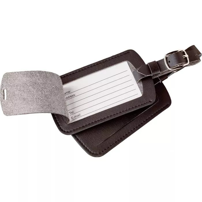 Go Travel Luggage Labels black leather label