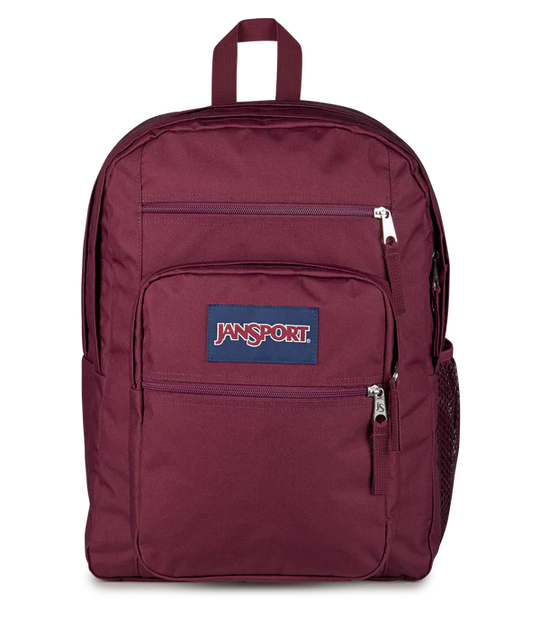 Front View JanSport Big Student 34L large school bag in cherry lacquer colour , a durable secondary school backpack available at Carews of Limerick