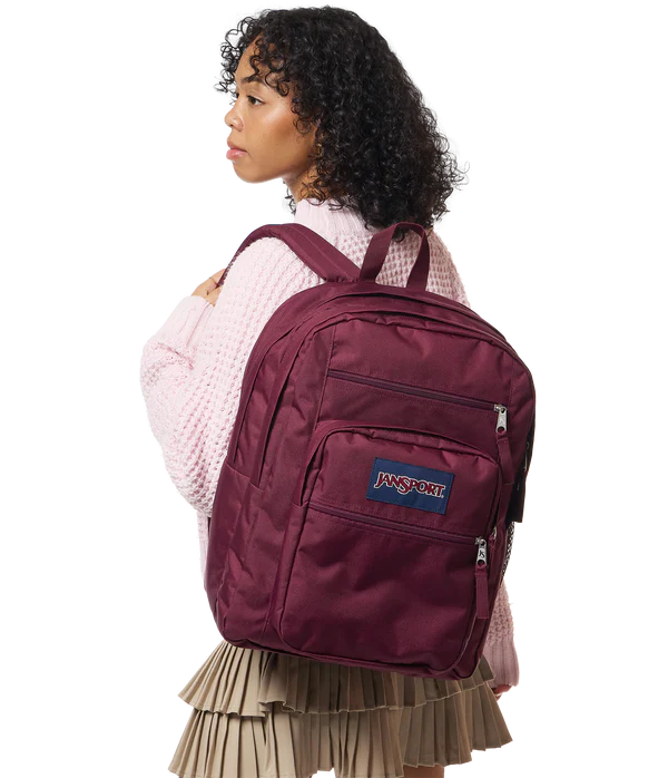 Front View JanSport Big Student 34L large school bag in cherry lacquer colour , a durable secondary school backpack available at Carews of Limerick