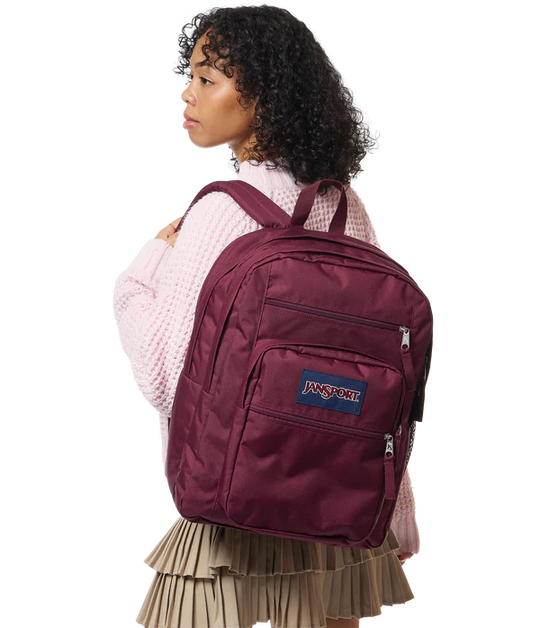 Front View JanSport Big Student 34L large school bag in cherry lacquer colour , a durable secondary school backpack available at Carews of Limerick