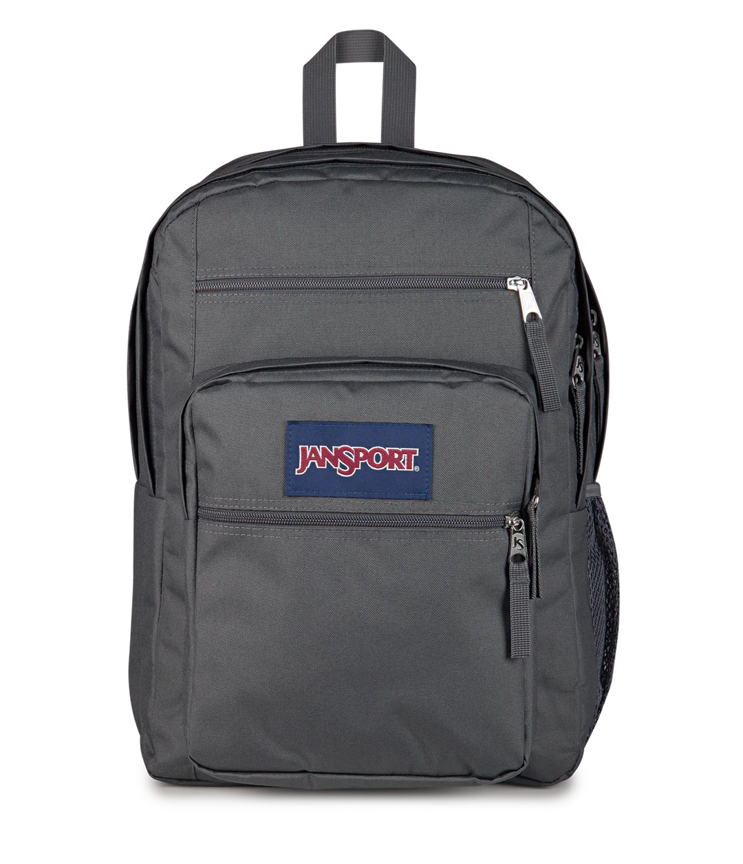 Front view JanSport Big Student 34L large school bag in smokey grit colour , a durable secondary school backpack available at Carews of Limerick