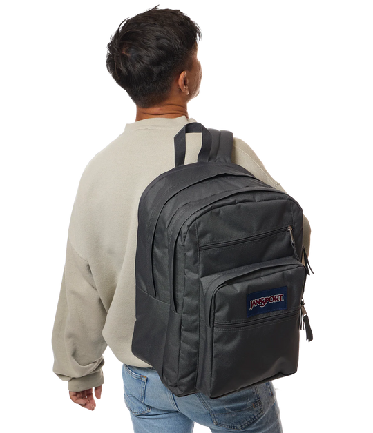 Front View JanSport Big Student 34L large school bag in smokey grit colour , a durable secondary school backpack available at Carews of Limerick