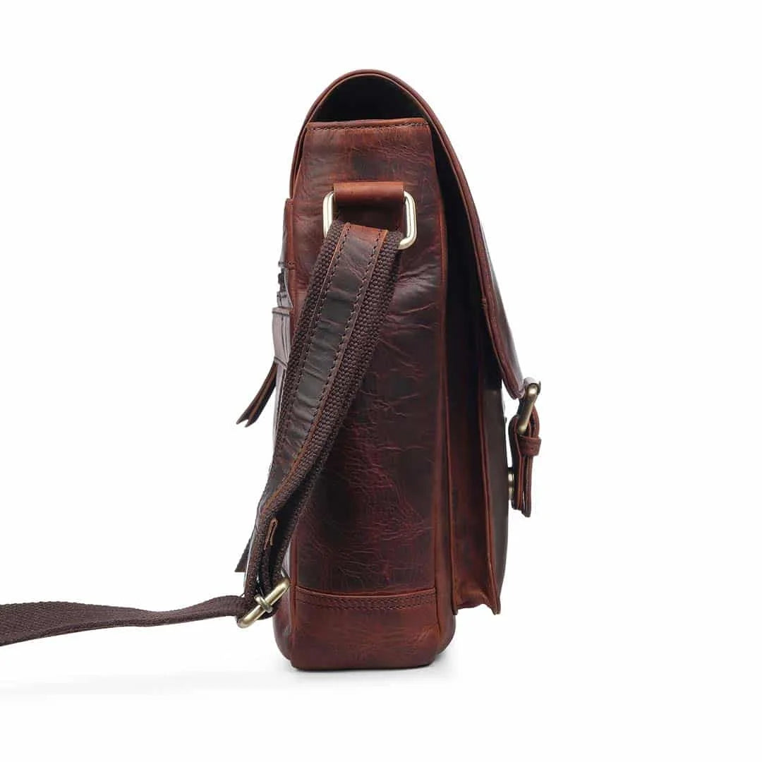 Primehide Roma Umhängetasche aus Leder mit Klappdeckel - Braun