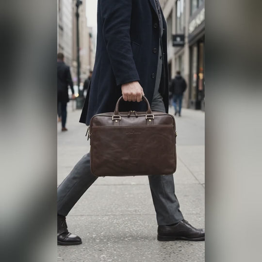 Castelijn & Beerens Verona Leather Laptop Briefcase 15.6" RFID Mocca
